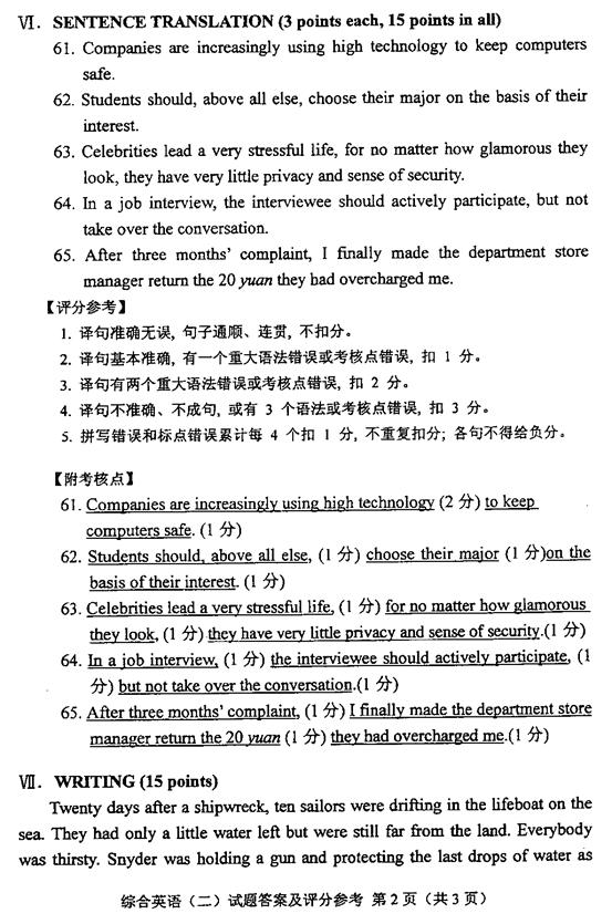 全国2010年4月自考综合英语（二）试题及答案