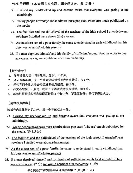 全国2006年4月自考综合英语（二）试题及答案